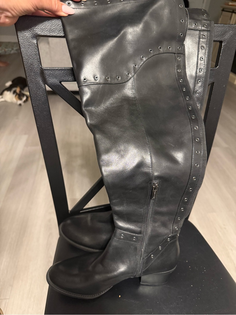 Vince Camuto Black Thigh high Leather Studded Riding Boots
